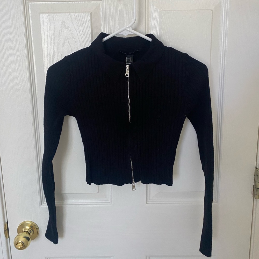 Cropped zip up sweater
